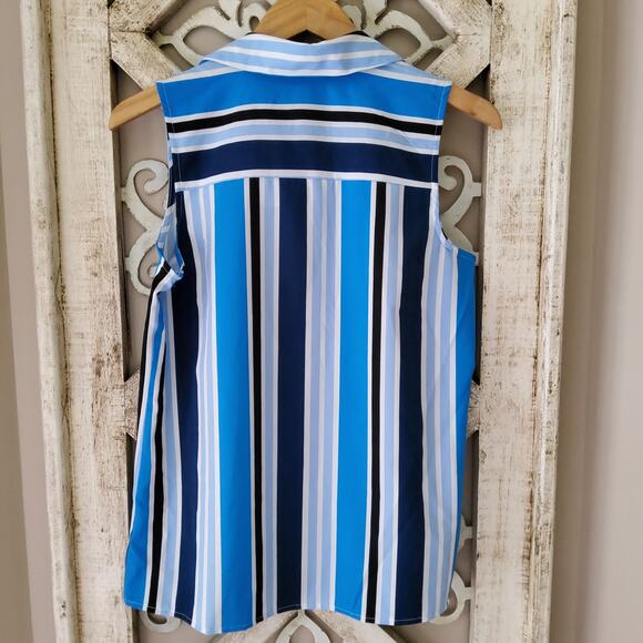 Notations Women's M Sleeveless Collar Button Down Pocket Blouse Tank Top Stripe - Picture 7 of 7